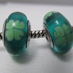 2 Pieces Kiss Me I'm Irish Lucky Green Pandora Murano Glass Charms St. Patrick